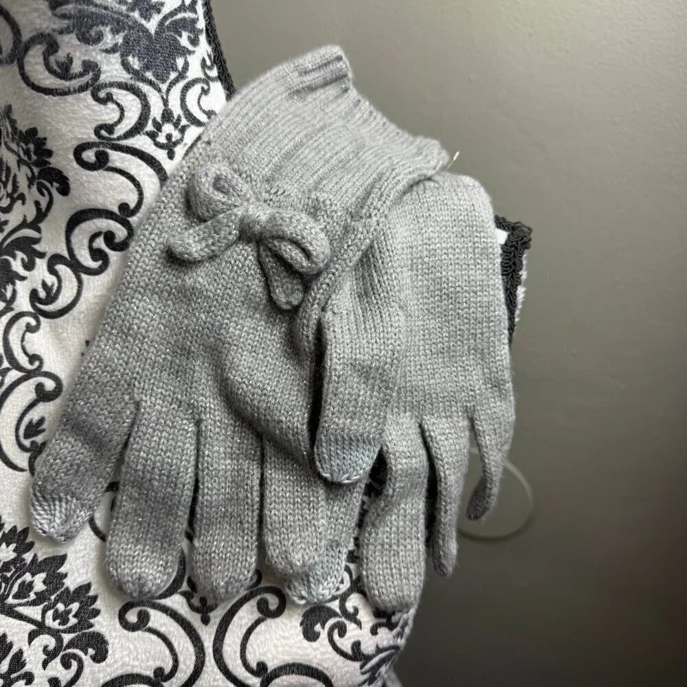 Kate Spade New York Accessories Womens Cable Gloves Heather Gray metallic